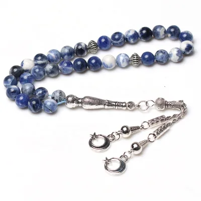 Natural Sodalite Stone Beaded Necklace Islamic Rosary Muslim Prayer Beads