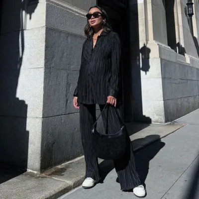 2024 Hot Selling European and American Women's Fashion Solid Color Loose Pleated Casual Twopiece Set for Summer