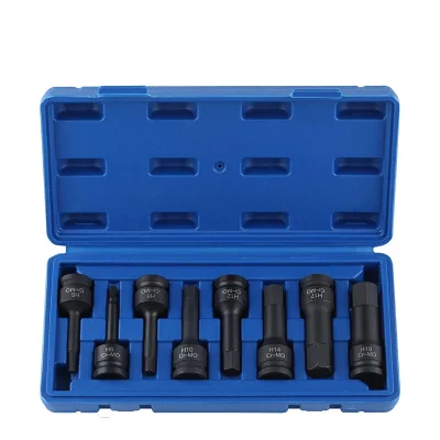Steel Black Phosphate Pneumatic Hex Impact Socket Set Deep Socket with Plastic Box Custom OEM Support