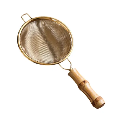 Fine Mesh Tea Strainer for Kitchen Golden Stainless Steel Cocktail Sieve Sifters for Matcha Powder Liquid Drink