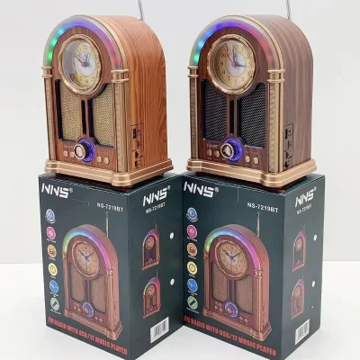 Vintage Clock Radio NS-7219BT Battery-Powered ABS Material for Speaker USB/TF Player Multifunctional RGB Color-Change Portable