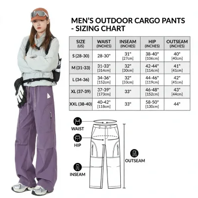 Men's Outdoor Cargo Pants Waterproof Windproof Abrasion Resistant Straight Leg Winter Trousers