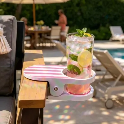 Universal Strong Grip Cup Holder Clip Portable Table Desk Side Drink Holder for Coffee Water Bottle Beach Chair Patio Camping