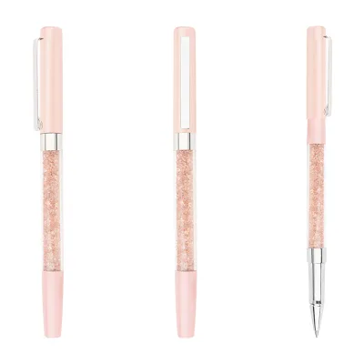 Promotional Light Coral Color Stone Crystal Roller Pen Fancy Metal Ballpoint Pen With Custom LOGO Color for Wedding Gifts