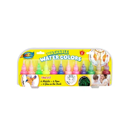 18ml 12 Colors Metallic Neon Glow in the Dark Washable Watercolor Paint