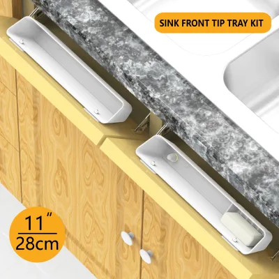 11" Fast Install White Sink Front Tip Out Tray Kit with Hinges for Kitchen and Bathroom Base Cabinet