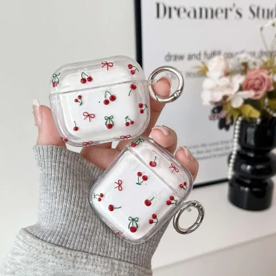 Cherry Patterned  Earphone Case for Airpods 4 3 2 Simple Protective Cover for Airpods Pro