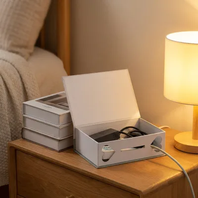 Modern Paper Rectangle Shape Movable Cable Management Box Magnetic Closure Power Strip Hide Box Home Decor Wire Organizer Box