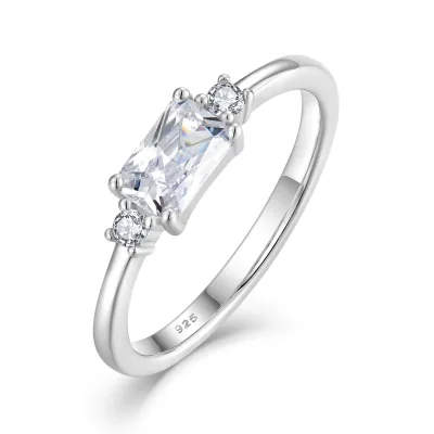 LULUFOCUS Jewelry Simple Fine Jewelry 925 Sterling Silver Women Cz Baguette Diamond Band Wedding Ring For Women Girlfriend