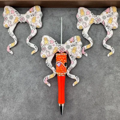 New Silicone-printed Bow Tie with Long Ribbon and Beadshandmade DIY Pen Accessory Bracelet Component Model Number 50x60mm