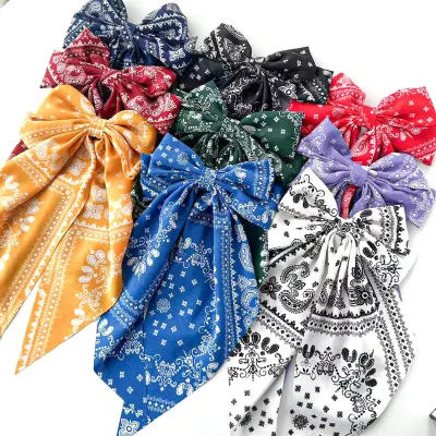 Vintage Fashion Large Bow Hair Clip Paisley Pattern Ribbon Bowknot Hairpin Barrette Lady Girl Flower Accessory Fabric Back
