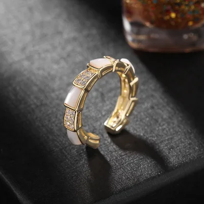 Personalized Fashion Style Zircon Ring Simple Cold Snake Bone Cat's Eye Stone Open Ring