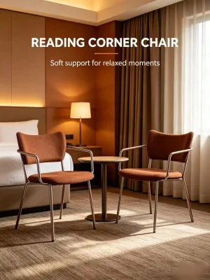 Modern Nordic Fabric Dining Chair with Gold Arm Leisure Chair for Living Room Bedroom Hotel