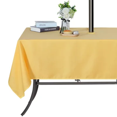 Haushead Outdoor Tablecloth -60x84 Inch Yellow Solid Polyester Wrinkle Free Washable Waterproof Umbrella Hole Zipper Rectangle