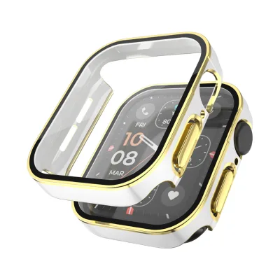 Waterproof Electroplated Double Color Watch Cover With Tempered Grass Film for Apple Watch Case IWatch Protective Cover