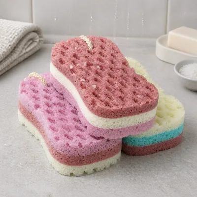 CF Layered Color PU Foam Ergonomic Curved Quick Drying Hanging Rope Large Exfoliating Bath Wholesale Body Sponge Shower Sponge