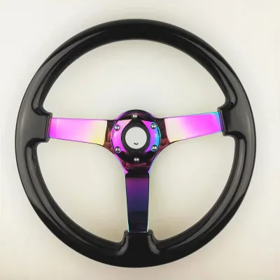 Universal 6 Bolt 350mm Streak Style Wood White Metallic Neon Chrome Car Racing Steering Wheel