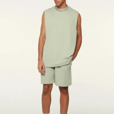 Casual 230 Gsm Cotton t Shirt Men Woman Sweat Suit Set Unisex Summer Essentials Workout Heavy Weight T-shirt tank Top Shorts Set