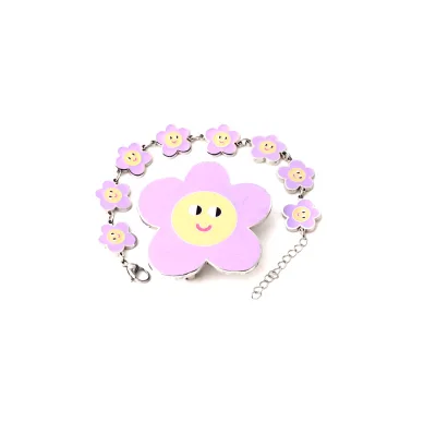Trendy Flowers Dripping Glue Smiling Face Necklace with Faceted Gold Link Chain Love Gifts Fashion Jewelry