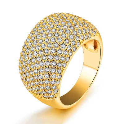 New Arrival 18K Saudi Arabic Gold Plated Copper Design Women Micro Pave Setting CZ Copper Fashion Ring