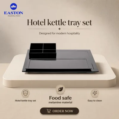 EASTON Elegant Design Personalized Hotel Room Black Melamine Service Tray Electric Kettle Tray Tea Coffee Organizer Box