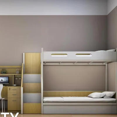 Hostal Hotel School University Dormitory Hospital Resting Room Wooden Ergonomic Soft Storage Loft Bunk Bed with Stairs