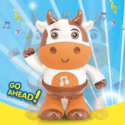 Cartoon Plastic Toys Electric Dancing Cow Battery Operated Animal Electronic Toys With Light Music