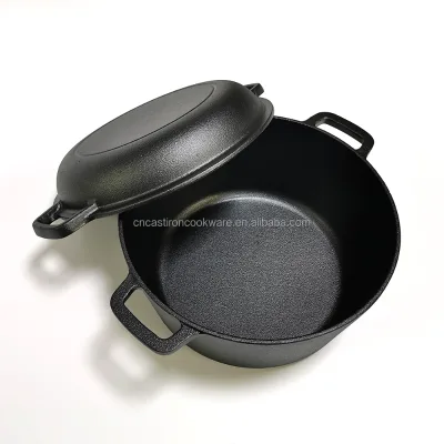 4.6L Cast Iron Casserole With Skillet 2 in 1 Combo Cooker Multi-Cooker Gusseisen Topf