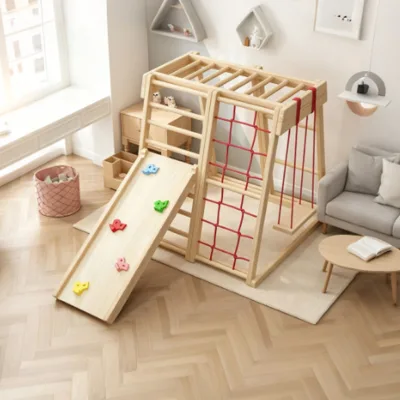 Indoor Playground Multi-function Jungle Gym Kids Climbing Frame Montessori Philosophy Style Wooden Eco-friendly Customizable