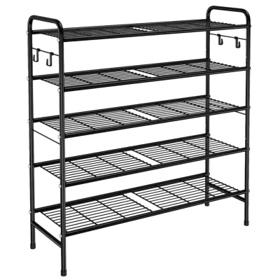 SUFAUY Stackable r Mesh Shoe Rack Heavy Duty Black Metal 33' Wide Closet & Living Room Shoe Shelf