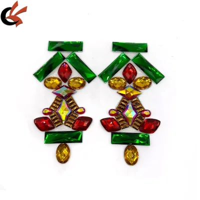 Customized Design Multicolored Green Red Yellow Big Gems Iron on Rhinestone Patch Hot Fix Rhinestone Appliques