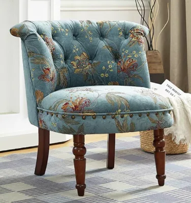 Modern Velvet Leisure Sofa Chair with Reclining Tufted Back Solid Wood Legs Durable Design for Living Room Use