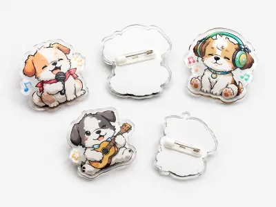 Custom-printed Transparent Acrylic Pin with Glitter Epoxy Finish Safety Clasp Backing