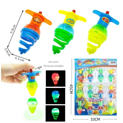 Wholesale LED Bounce Spinning Top Toy Flashing Spring Base Gyroscope Spinning Top Blister Card Pack Kids Unisex Spinning Top