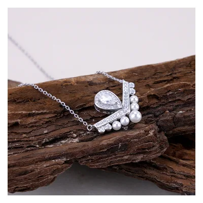 925 Sterling Silver Rhodium Plated Dainty Choker Pearl Necklace for Women Girls