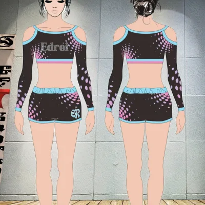 Modern Girls Ballet Dance Sets Long Sleeve Crop Tops with Shiny Diamond Cheer Printed OEM Service Uniform Shirts for Children
