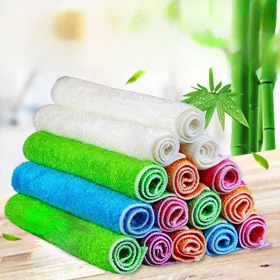 Thickened Bamboo Fiber Dishcloth Absorbent Non-Stick Kitchen Towel Oil-Proof Reusable Cleaning Rag for Home Use