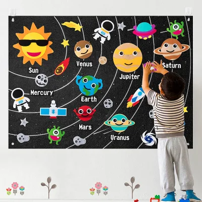CE CPC Space Felt Board Stories Planets Felt Kids Toddler Flannel Felt Board Stories Set for Toddlers Felt Story Board