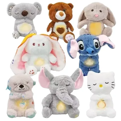 4 Modes Baby Breathing Soothing Stuffed Animal Toys Sleeping Companion Music and Light Doll Sensory Stuffed Toy Kids Gift