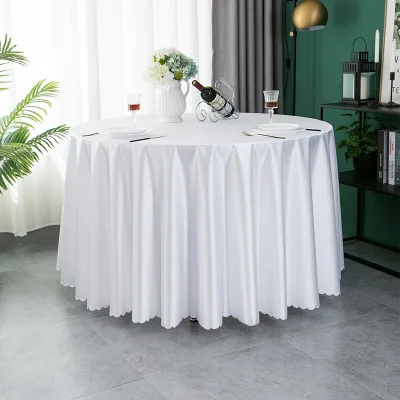 Round Polyester Tablecloth Scalloped Edge Wrinkle Resistant Table Cover for Wedding Banquet Home Dining, Custom Available