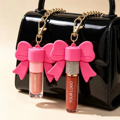 Silicone Lip Balm Cap & Lip Gloss Topper with Angel Wings Keychain Portable Food-Grade Clip on Holder