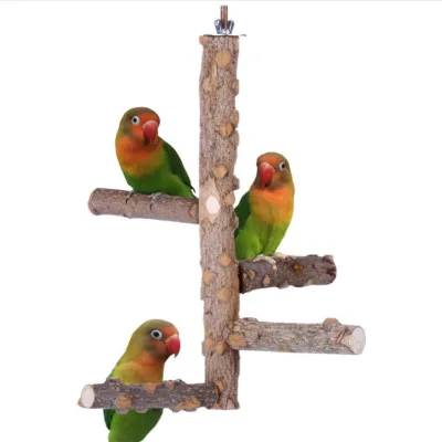 Natural Wood Bird Parrot Perch Stand Branches Fork Toys