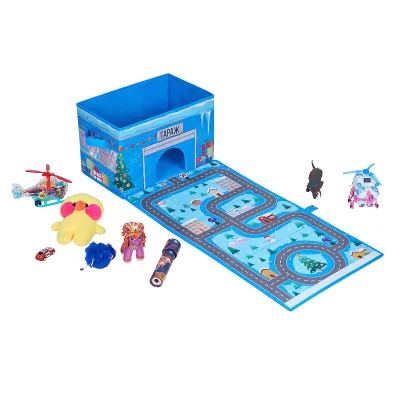 Rectangle Printing 2-In-1 Collapsible & Foldable Kids Toy Cars Garage Storage Box with Play Mat Durable 20-35L Capacity