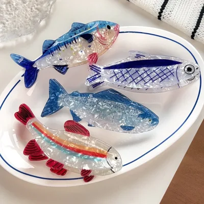 Colorful Ocean Series PVC Handmade Tuna Clip Back-of-Head Resort-Style Hair Accessory Updo Shark Clip Headpiece Hair Ornament