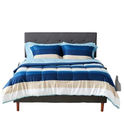 Microfiber Blue Stripe Lightweight Bed Cover Soft Warm Comforter Smooth Bedspread Elegant Bedding Set Soft Silky Plain Bed Sheet