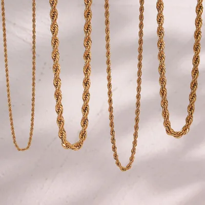 2mm Gold Stainless Steel Rope Chain Adjustable Twisted Necklace Chain for Pendant Layering Women Jewelry