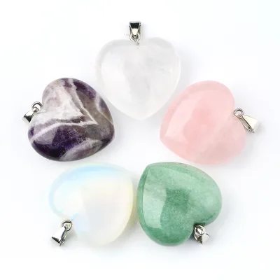 Healing Carnelian Jade Reiki Iced Out Stone Heart Necklace Shape Charm Amethyst Heart Pendant for Lover Jewelry Gift
