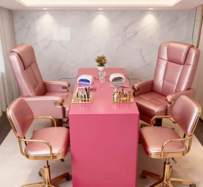A Simple Economical Manicure Table and Chair Set with Customizable Colors