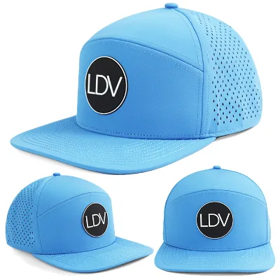 HS15 Unisex Street Hip Hop Style 6 Panel Flat Bill Cap Custom Design Laser Perforated Hat for Rowing Surfing Casual Wear