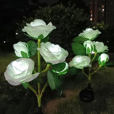 New Style 3 Heads Rose Shaped Plastic Solar Christmas Landscape Lamp IP65 Waterproof for Yard Lawn Decoration